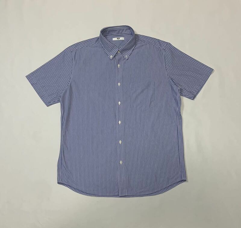 UNIQLO ユニクロ // 形態安定 半袖 ストライプ柄 ストレッチ ボタンダウン シャツ・ワイシャツ (ブルー系×白) サイズ XL