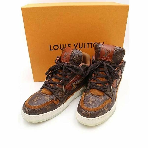 LOUIS VUITTON ルイヴィトン LV トレイナー モノグラム エベヌ ハイカットレザースニーカー ブラウン サイズ:7 1/2 メンズ IT8H8OYCL7A0