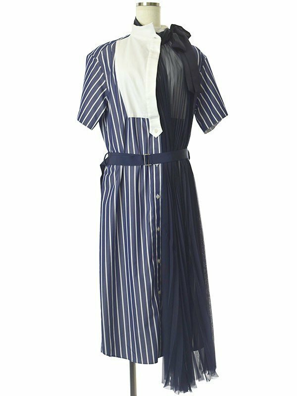 sacai サカイ 21SS Cotton Poplin Dress ストライプコットンポプリンシャツドレス ブルー 2 ITWU64MZ67DE