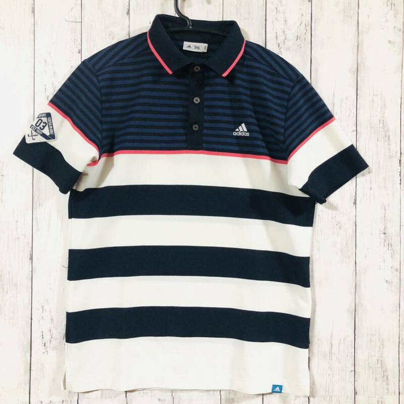 【adidas golf】アディダスゴルフ 半袖シャツ メンズ M ホワイト×ネイビー系 送料無料！