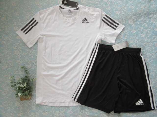 ☆新品【女M相当】アディダスadidas♪脇背中メッシュTシャツ＆ショートパンツセット☆送料無料