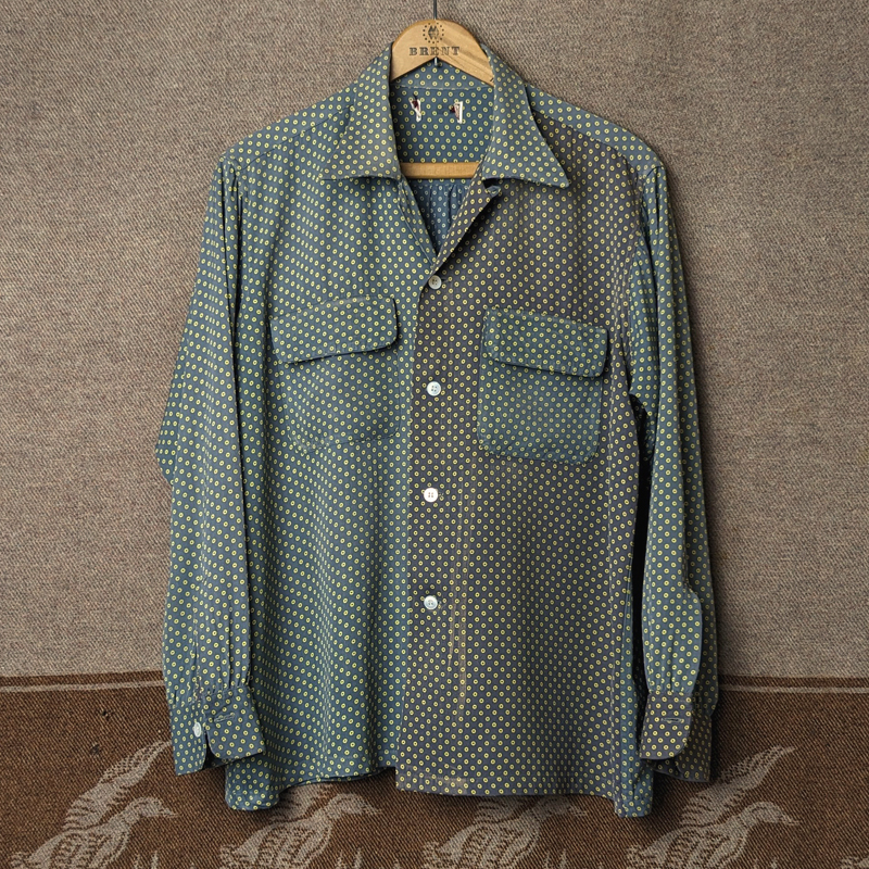 ツートン ドット 【ARROW】 50s Rayon Box Shirt / 50年代 レーヨン ボックス シャツ オープンカラー ループ ギャバジン ビンテージ 40s60s