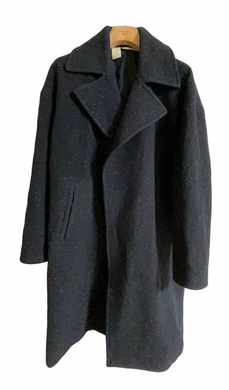 Nハリウッド　ごま塩柄　ウール ロングコート　オーバーサイズ 38　日本製　ブラック