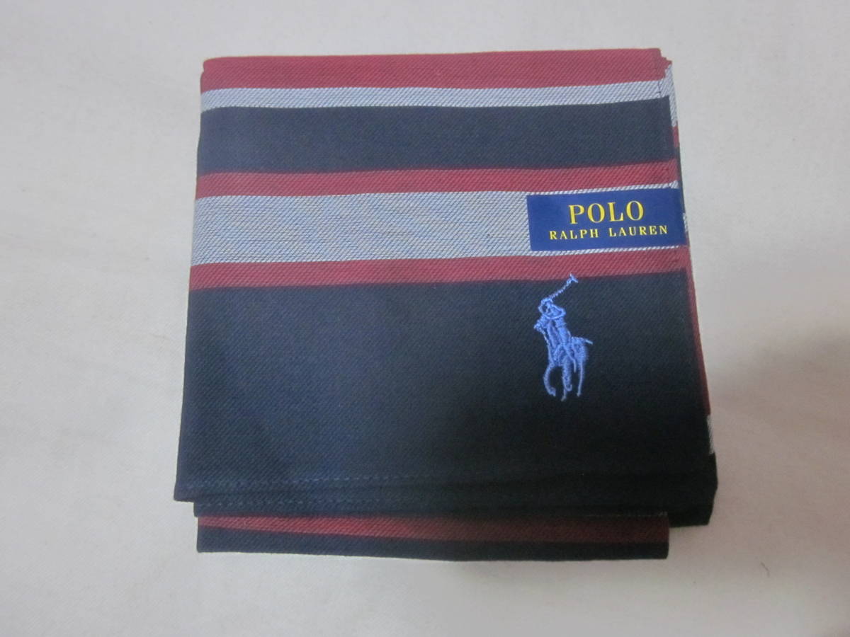 ■【POLO　ラルフローレン】■【ハンカチ】■【ネイビー×レッド　紺系】■【川辺　日本製】■【送料140円】■