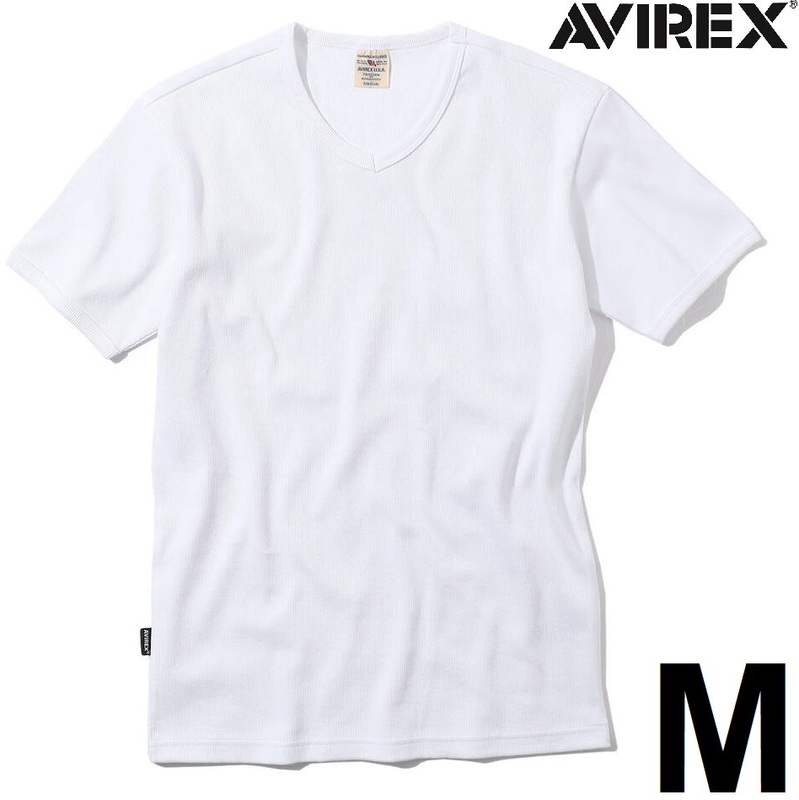 AVIREX 半袖 VネックTシャツ M ホワイト / アヴィレックス WHITE 白 アビレックス 新品　デイリー　リブ生地