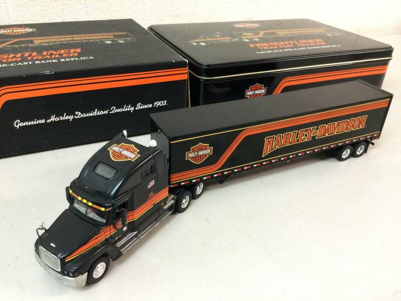 Harley Davidson Freightliner Tractor Trailer Die Cast Bank Replica 1:64 ハーレーダビッドソン フレイトライナートラクター トレーラー