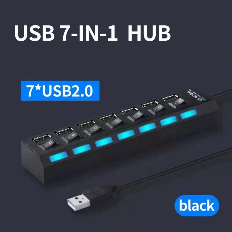 USBハブ 7ポート 480MBps伝送 LEDライト搭載 USB2.0 高速データ転送 独立・個別スイッチ付 セルフパワー式 バスパワー e