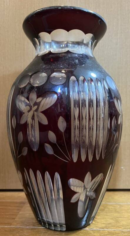 アンティーク 昭和レトロ 切子 カットグラス 花器 花瓶 花入 中古長期保管品