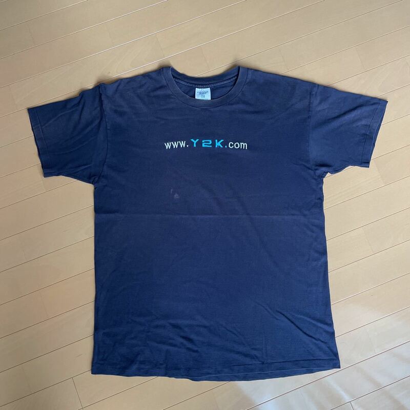 90s Y2K Tシャツ vintage ビンテージ なす紺 USA製 古着 tee 刺繍 サイズXL シングルステッチ