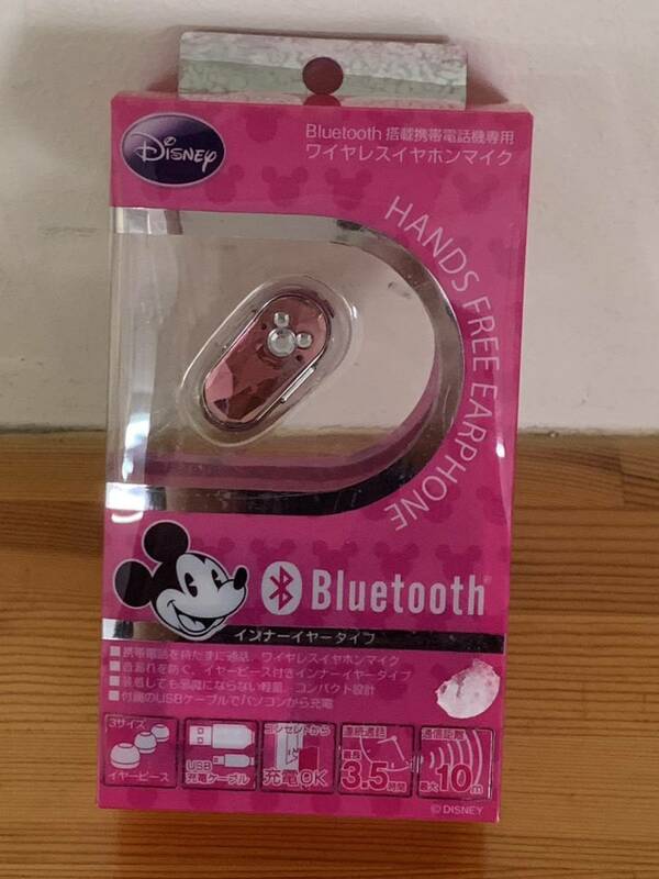 【未開封品】ディズニー ミッキー 携帯電話 スマホ 対応 Bluetooth ワイヤレスイヤホンマイク クリスタルタイプ ピンク RX-DNYBT1PK