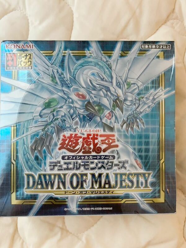 シュリンク未開KONAMI コナミデュエルモンスターズ DAWN OF MAJESTY BOX 初回生産限定同梱プラスワンボーナスパックドーンオブマジェスティ