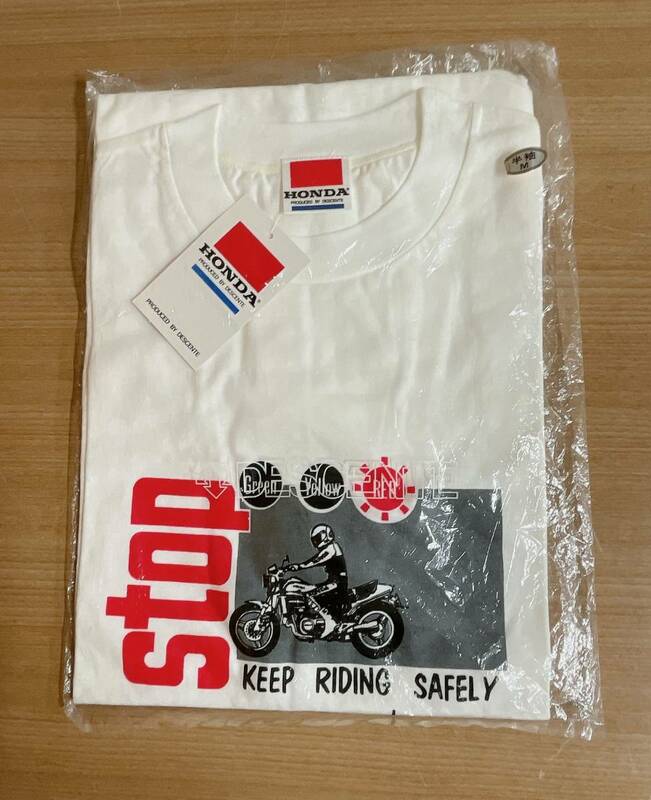 【HONDA ホンダ バイク イラスト Tシャツ】Mサイズ/ホワイト地/STOP Green Yellow Red/B59-213