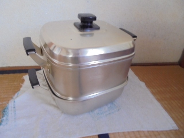 アルミ製 蒸し鍋-せいろ鍋-/アルミ 二段蒸し鍋・蒸し器/24cm/歪み・汚れあり