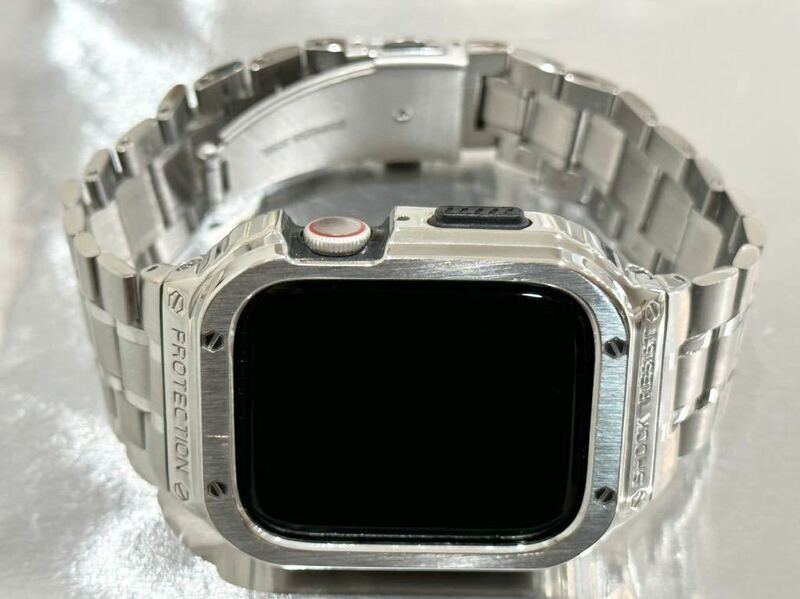 MS☆アップルウォッチバンド ステンレス カバー　Apple Watch ケース 44mm 45mm メンズ　レディース　一体型ベルトカバー