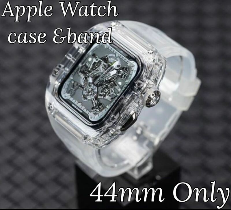 ZC★クリアシルバー★アップルウォッチバンド ラバーベルト カバー Apple Watch クリア ケース 44mm 45mm series9.8.7.6.5.4.se