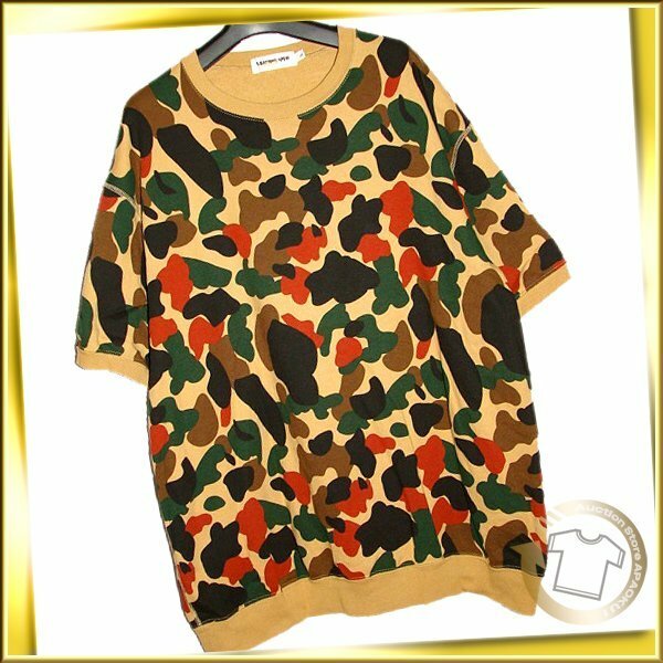 60■アベイシングエイプ A BATHING APE エイプマンカモ半袖スウェットシャツ ベージュ系 Lサイズ 美品 希少 SK23_230723_5