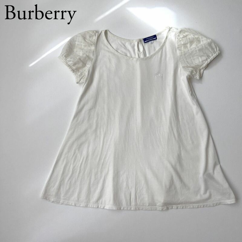 BURBERRY BLUE LABEL バーバリーブルーレーベル ブラウス Tシャツ カットソー トップス ブランドロゴ パフスリーブ チェック レディース