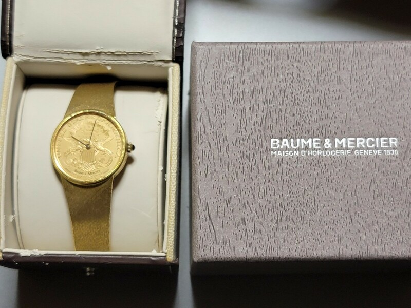 動作品　18金無垢　BAUME＆MERCIER 　ボームアンドメルシエ　18k コインウォッチ　金貨時計　91g メンズ腕時計　