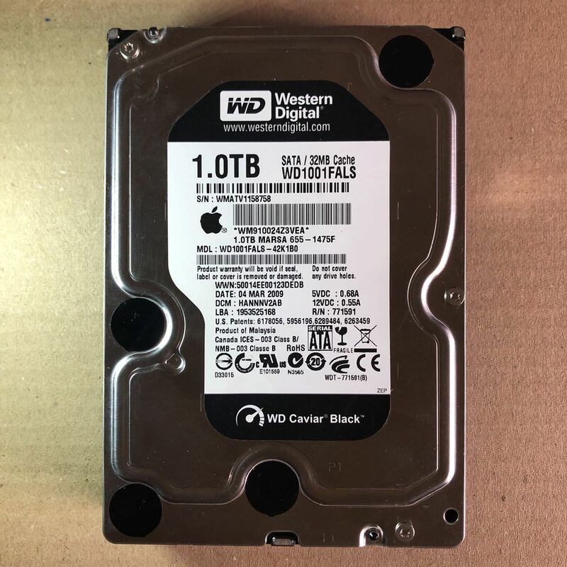 [平日発送] Apple 3.5インチ HDD 1TB 約7971時間 Western Digital WD1001FALS-42K1B0 1tb wd-wmatv1158758 1.0TB