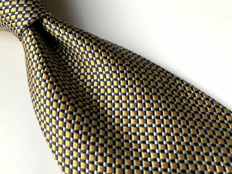 【美品】Brooks Brothers ネクタイ ジャガード織り 紺×黄 USA製 ブルックス ブラザーズ