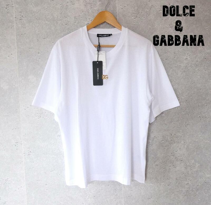 未使用 Dolce&Gabbana ドルチェ&ガッバーナ サイズ48 半袖 Tシャツ カットソー ロゴ クルーネック 白 ホワイト