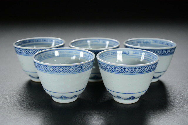 古い煎茶碗 蛍手 5客SET検索用語→A煎茶道具中国美術