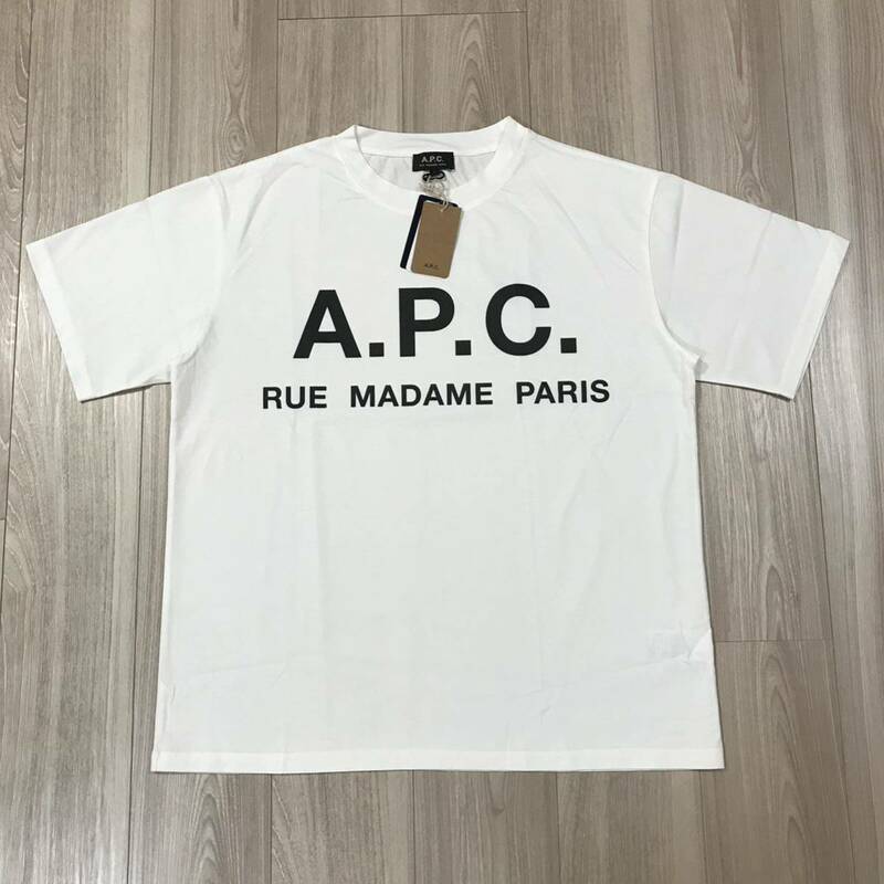 EDIFICE A.P.C. APC BIG LOGO PARIS エディフィス アーペーセー 別注 コラボ オーバー サイズ ロゴ プリント ホワイト メンズ 半袖 Tシャツ