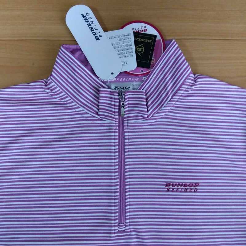 L　DUNLOP　ダンロップ　新品　レディース　半袖ポロシャツ　襟付きシャツ　薄紫　ハーフジップ　吸水速乾　UV対策　アウトドア　スポーツ