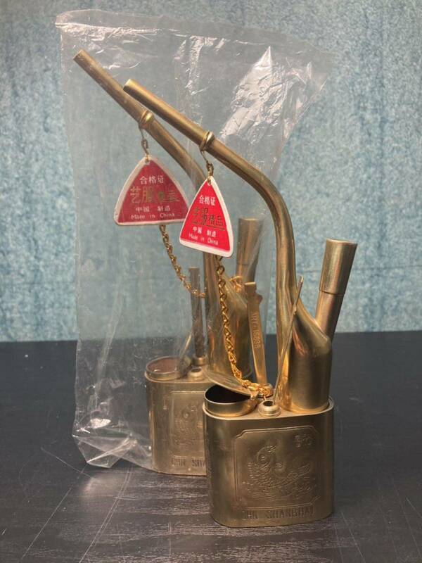 水パイプ 真鍮製 煙管 水煙草 煙草 中国 喫煙具 水 2台セット古