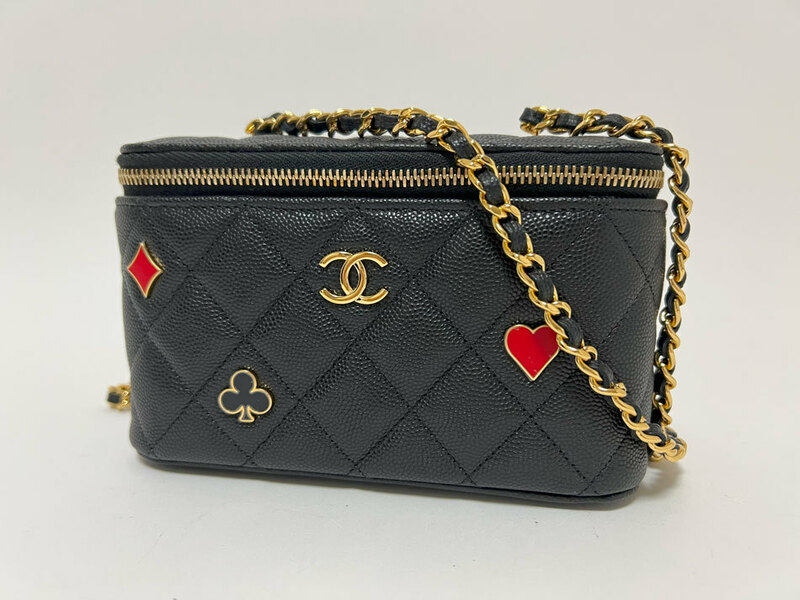 CHANEL シャネル トランプ バニティ チェーンショルダーバッグ マトラッセ キャビアスキン ブラック ランダム AP3079 超美品