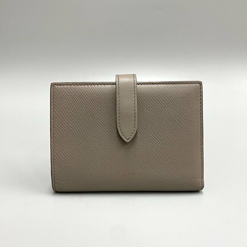 美品 希少品 CELINE セリーヌ ロゴ レザー 本革 二つ折り 財布 ミニ ウォレット 小銭入れ コインケース カードケース グレー 24259