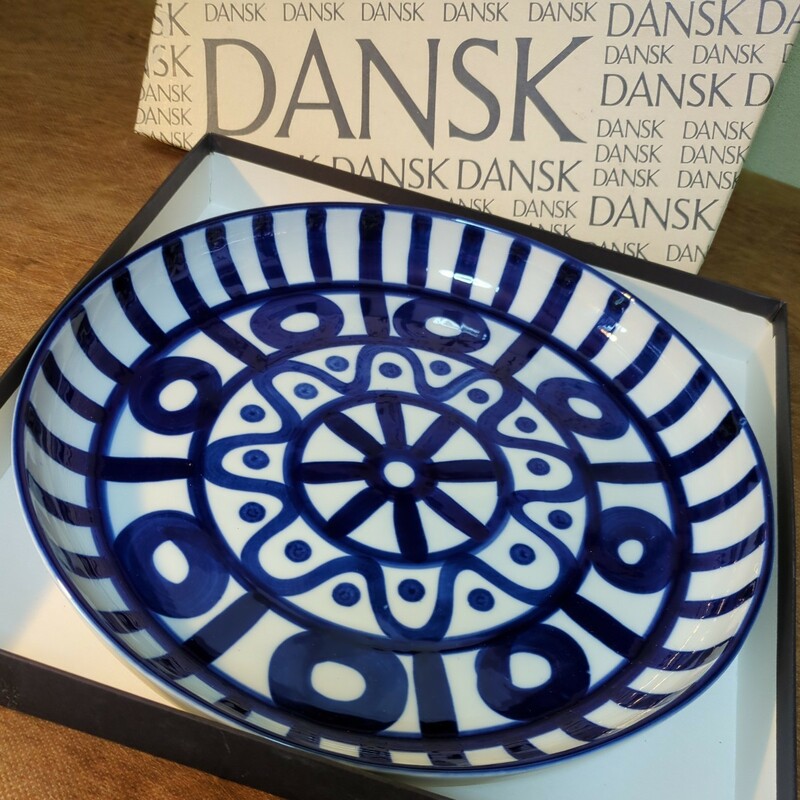 ダンスク DANSK アラベスク サービング プラター プレート 33cm 大皿 手描き 白地 ブルー モダンアート 北欧デンマーク テーブルウェア