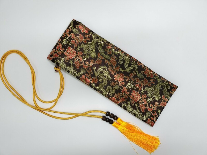 DA03　剣袋　刀袋　新しいデザイン　花と龍図　茶色　絹　刀装具　日本刀道具