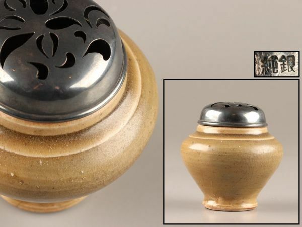 古美術 朝鮮古陶磁器 高麗青磁 香炉 純銀火屋 37g 時代物 極上品 初だし品 C2280