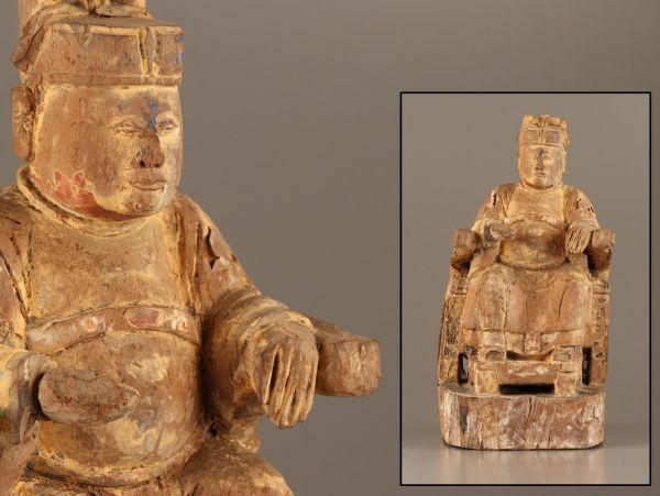 中国古玩 唐物 仏教美術 時代木彫 皇帝像 仏像 時代物 極上品 初だし品 C2412