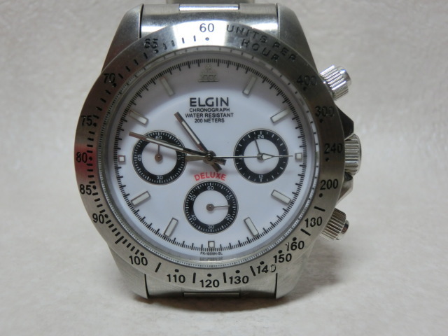 【NO19-O6006◎】中古品:ELGIN エルジン クロノグラフFK-1059N-SL メンズ腕時計 作動品　目たち傷はありません