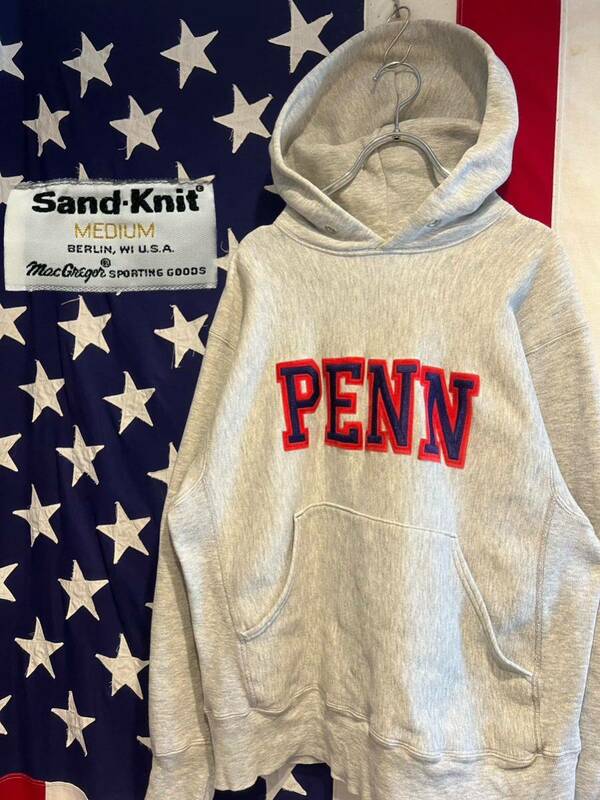 ★Sand-Knit★Mac Gregor★90s★USA製★リバースウィーブ型★スウェットパーカー★カレッジ★PENN★プルオーバー★Mサイズ★ヴィンテージ★