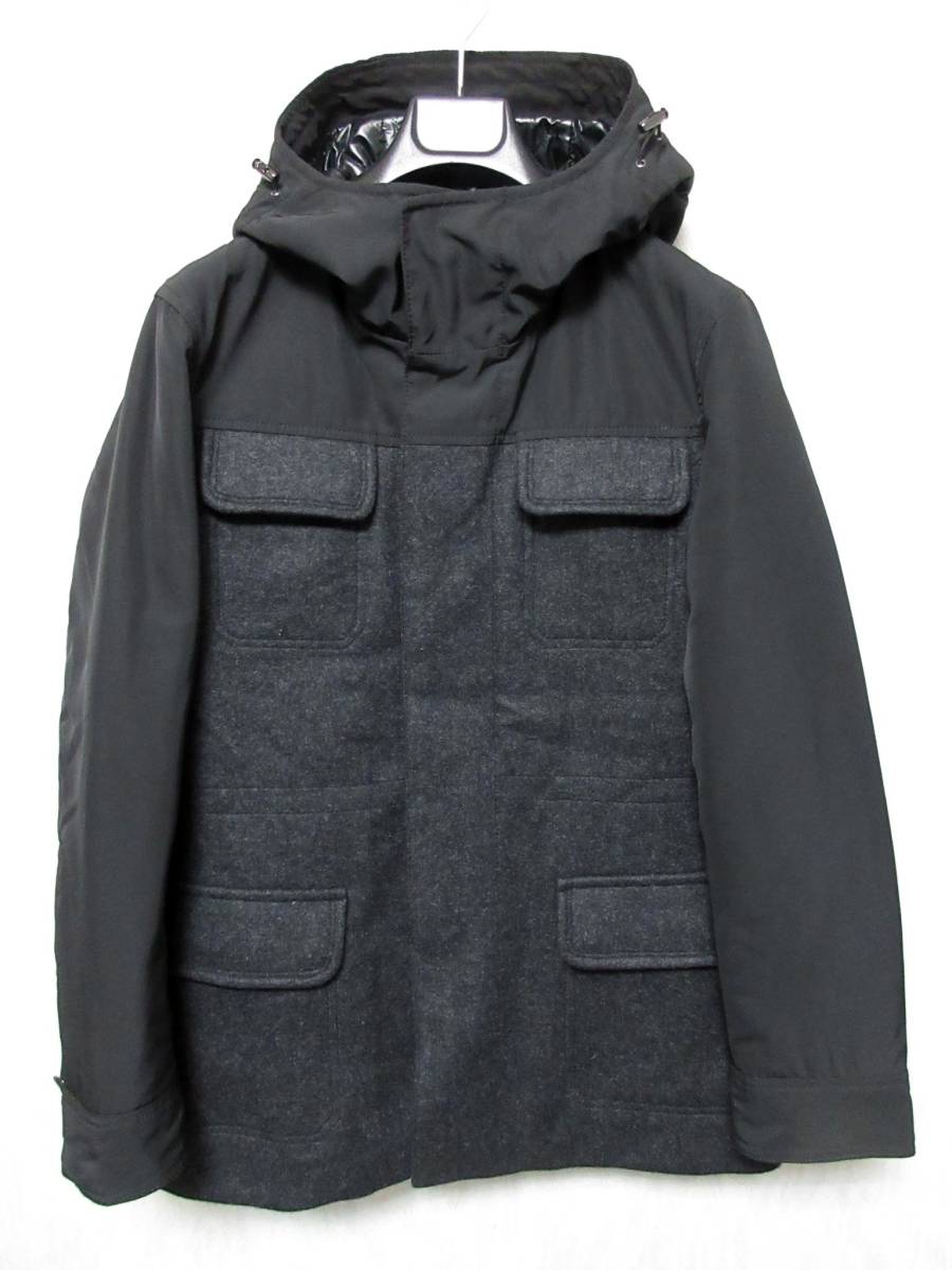美品 ユニクロ +J ウール 切替 ダウンジャケット 黒 ダークグレー L 東5655