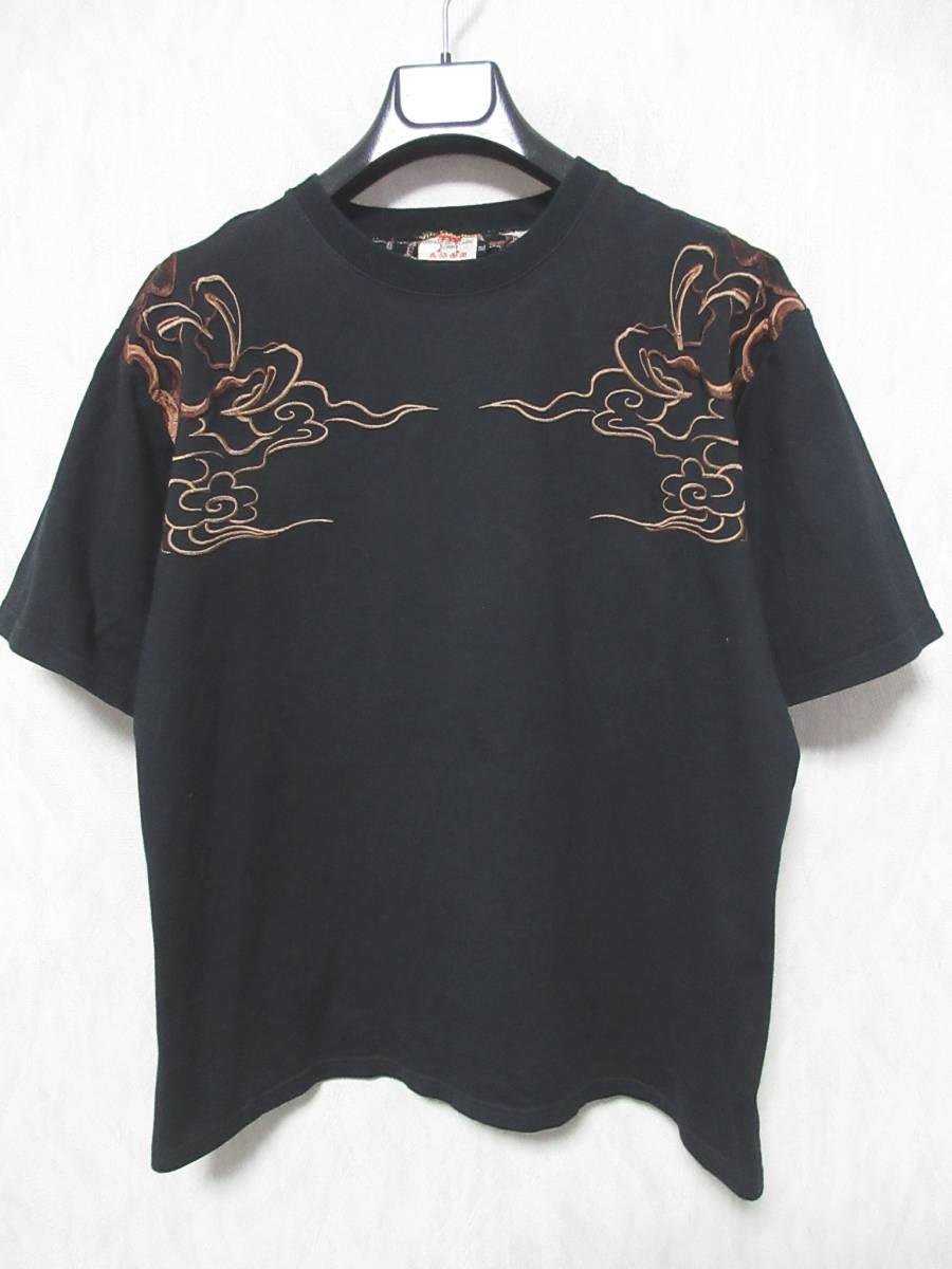 花旅楽団 刺繍 半袖 Tシャツ カットソー 黒 ブラック XL 亥3617