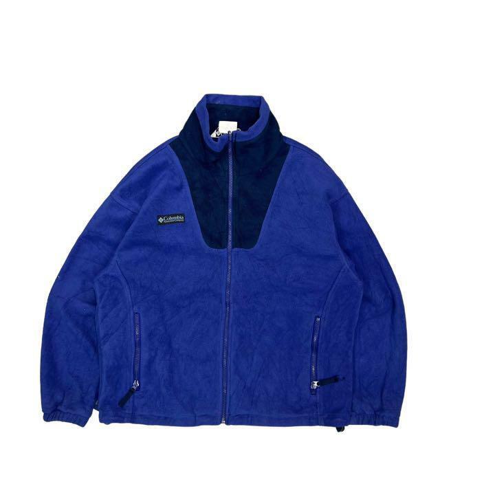 【S】USA 古着 90s コロンビア Columbia フリースジャケット 90年代 フルジップ ブルー レディースS