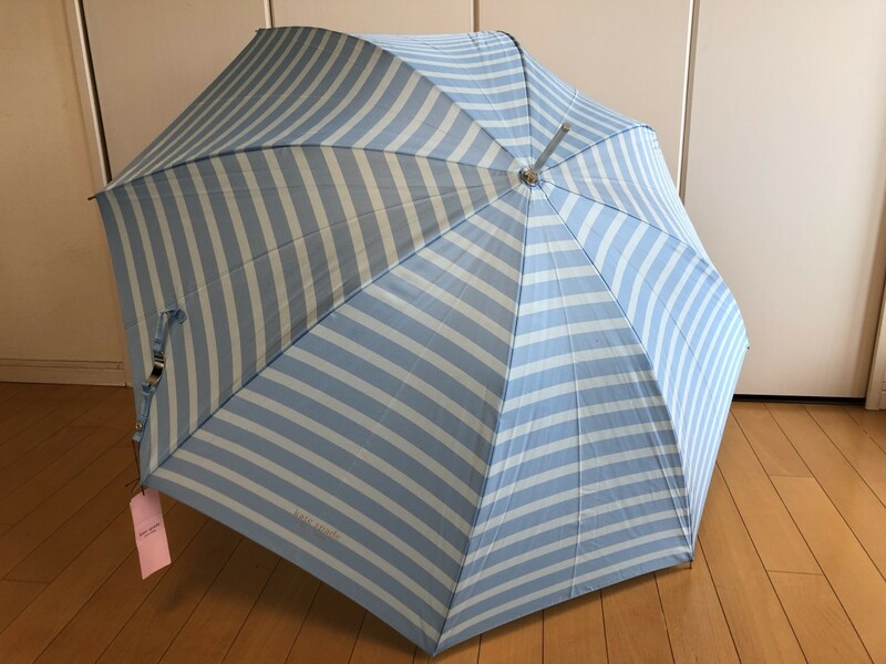 ☆新品☆kate spadeケイトスペード/可愛い長傘雨傘/ボーダー水色