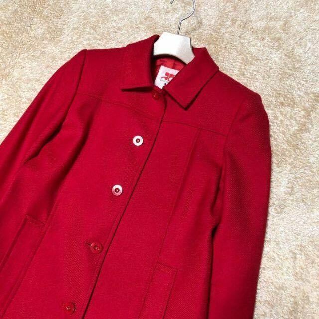 【訳あり】ヴィンテージ クレージュ Courreges ロングコート ウール 日本製 38サイズ 赤 ひなの古着 1802