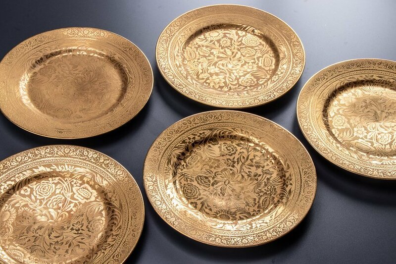 【アンティーク】リモージュ 金彩唐華文 プレート 径24cm 5枚セット 19世紀 D77 洋食器 大皿 テーブルウェア