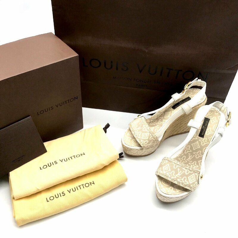 LOUISVUITTON ルイヴィトン モノグラム キャンバス ウェッジソール サンダル 靴 35 美品 K496