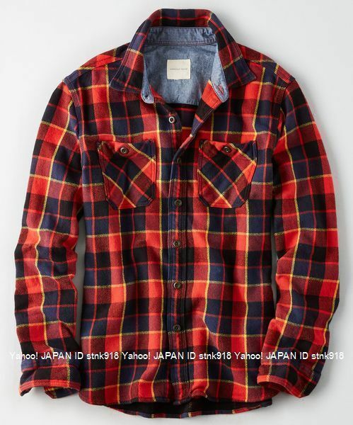 〓残りわずかです!!アメリカンイーグル/US XL/AE Plaid Twill 厚手シャツ/Orange