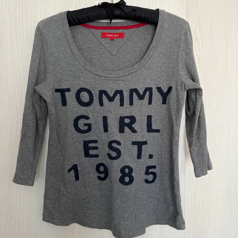 ★トミーヒルフィガー tommy girl トミーガール トップス 7分袖Tシャツ グレー×ネイビー 数回着用 XS（Mぐらい）