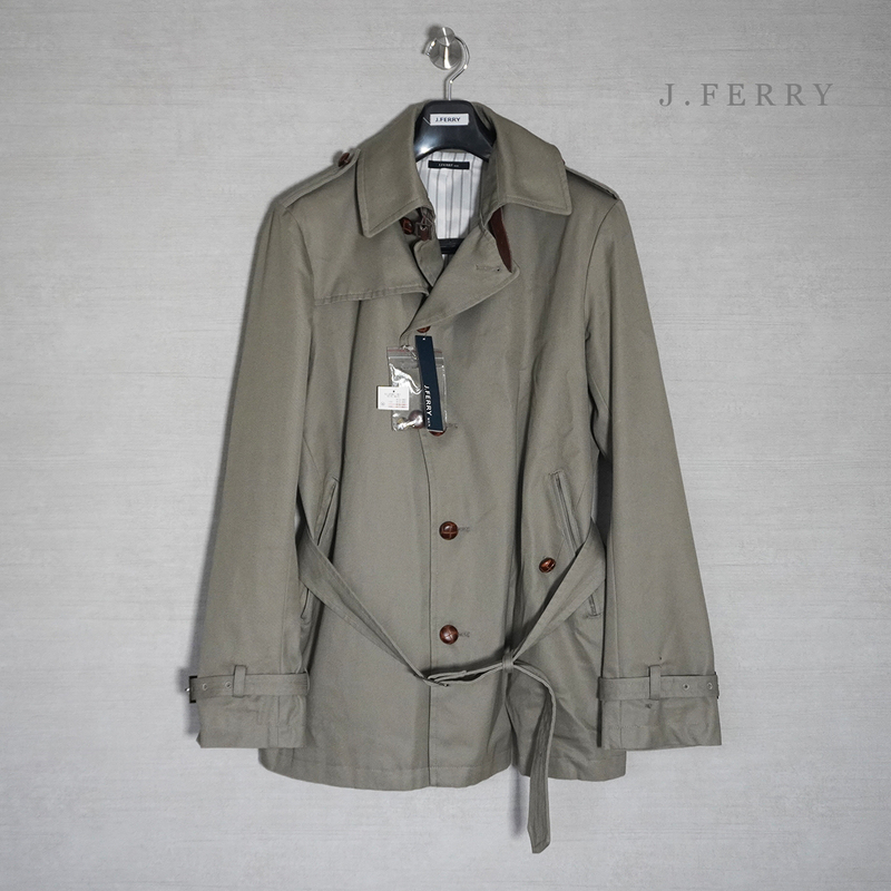 タグ付 未使用 美品 J.FERRY ジェイフェリー コットン ステンカラー コート メンズ 46 ベージュ アウター ジャケット ビジネス スーツ 綿 