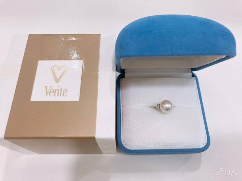 ◆VERITE　真珠　パール　アコヤ　リング　ダイヤ付き　Pt900　約8.6㎜　約3.4g　0.08ct 宝石　ジュエリー