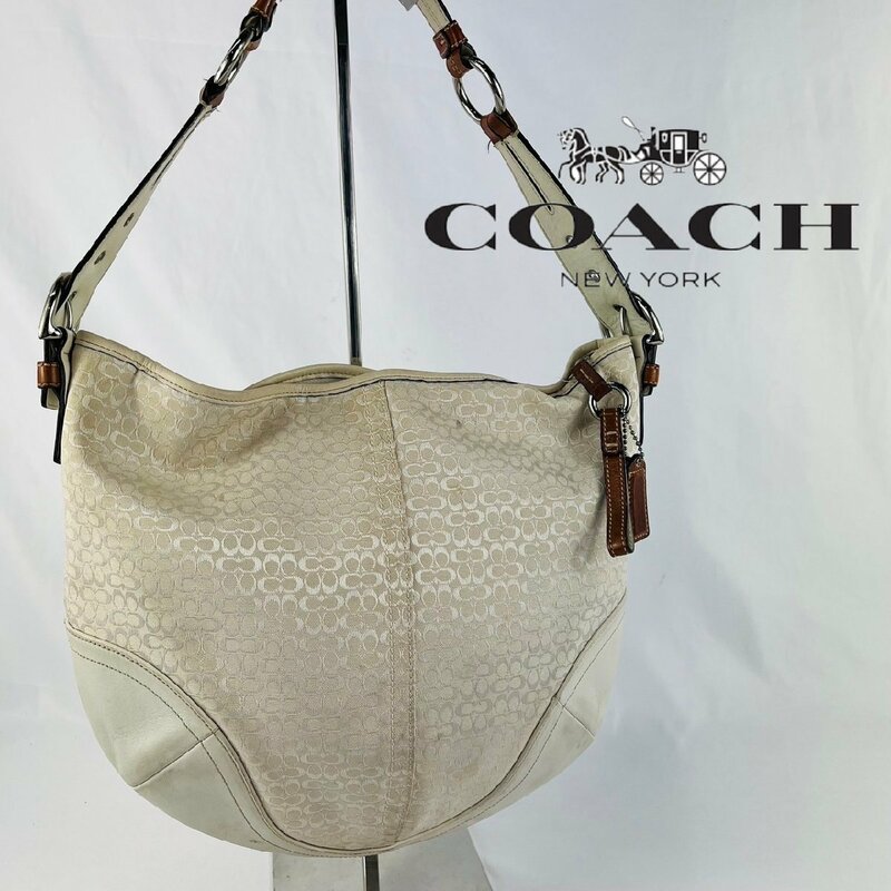 【残り1品】COACHコーチ ミニシグネチャー　ホワイト　ワンショルダーバッグ　ベージュ