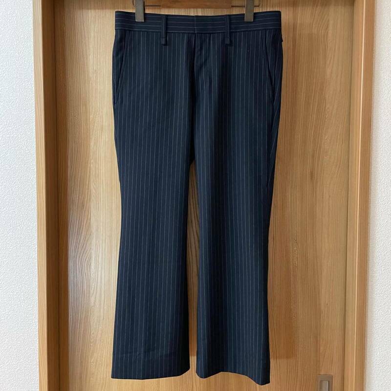 良品 Iroquois イロコイ 20年春夏 フレアストライプパンツ 定価26,400円 2(M) 送料230円〜 T/R SLIM FLARE SL スラックスパンツ ネイビー